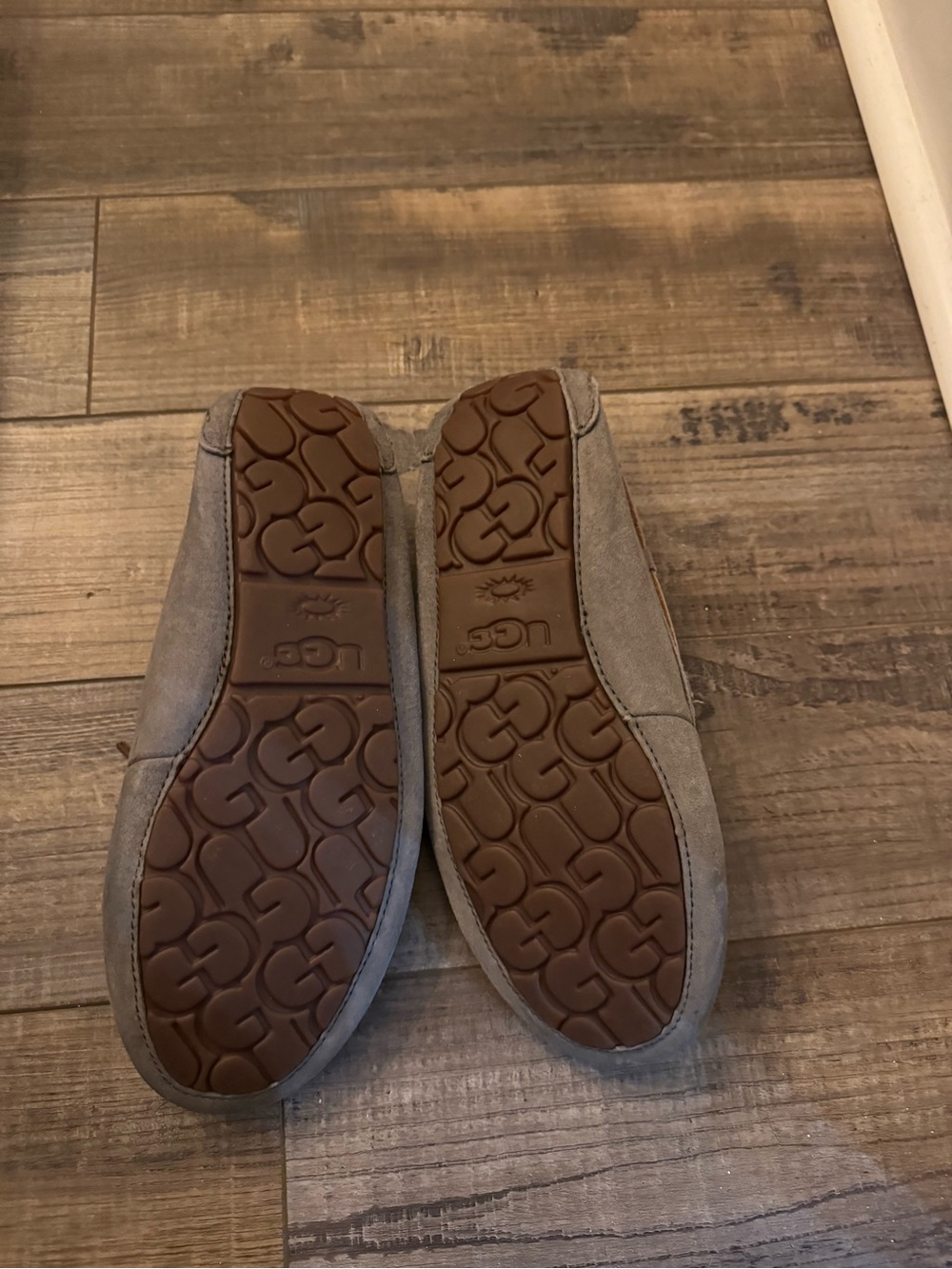 UGG Grey Suede Shearling-Trim Moccasins - Picture 3 of 3